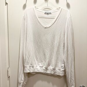 Wildfox White Ribbed Relaxed Hoodie
